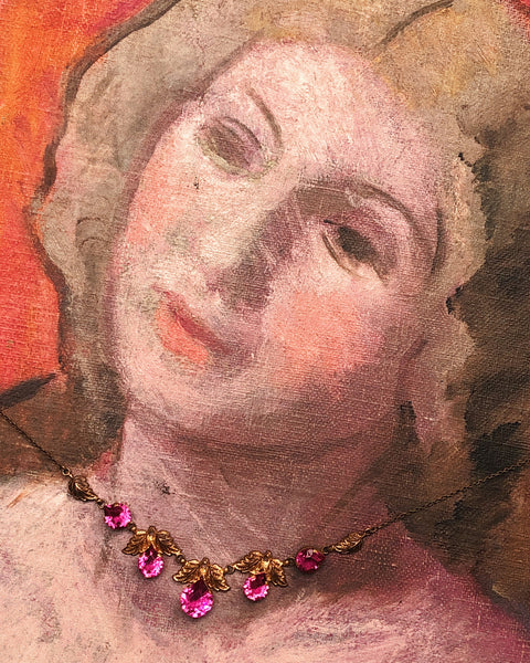 1930s Fuschia Crystal Drop Necklace