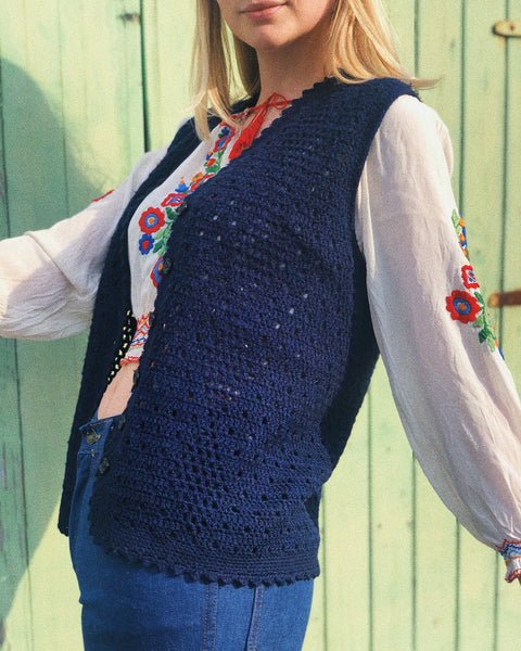 Greta 1970s Hand-Crocheted Waistcoat
