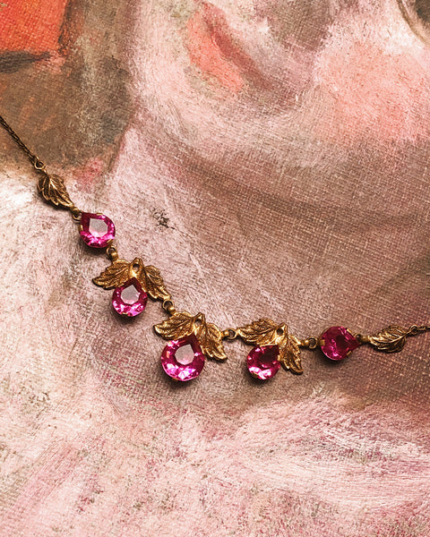 1930s Fuschia Crystal Drop Necklace