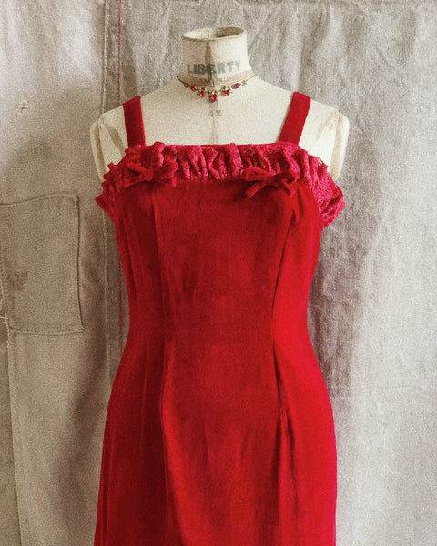Cherry 1950s Lace And Velvet Wiggle Dress